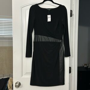 Beautiful black dress by Ralph Lauren with leather detail!